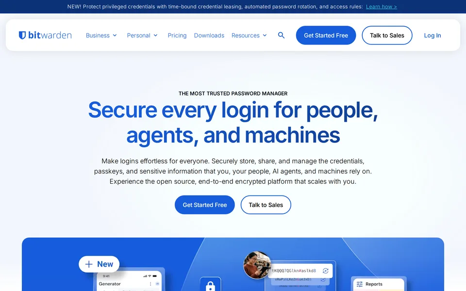 Screenshot of the Bitwarden website