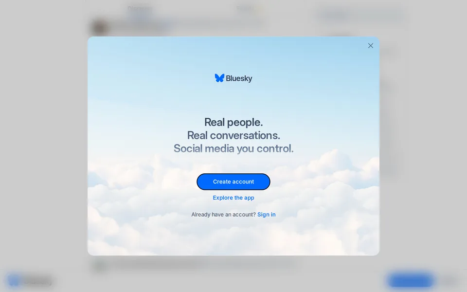 Screenshot of the Bluesky website