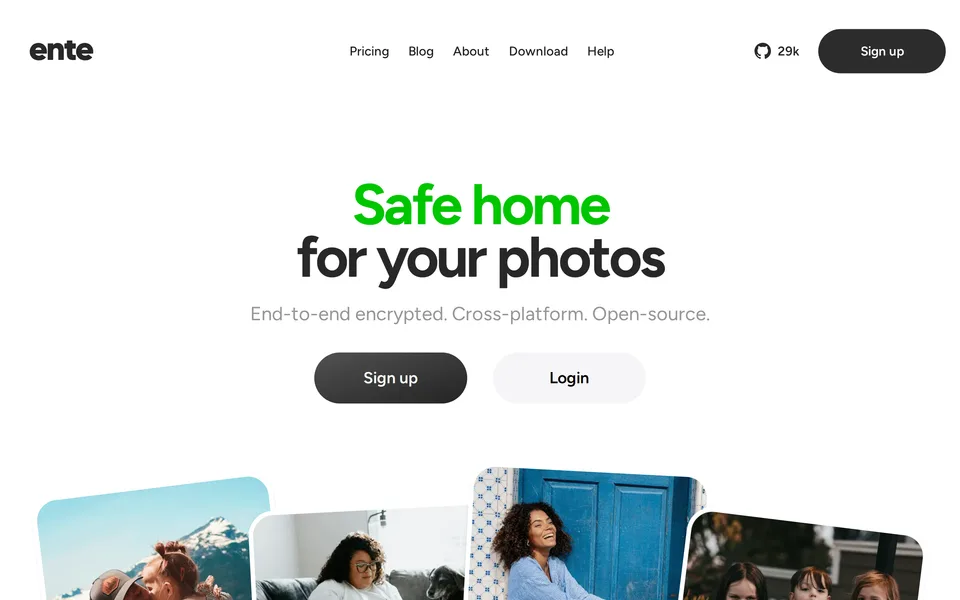 Screenshot of the Ente Photos website