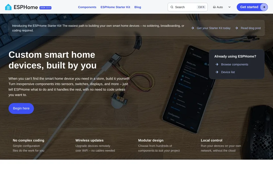 Screenshot of the ESPHome website