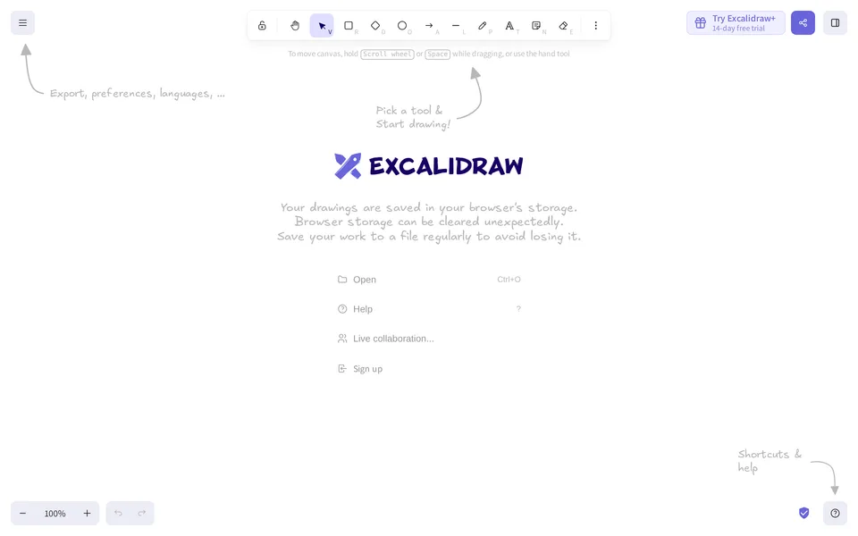 Screenshot of the Excalidraw website
