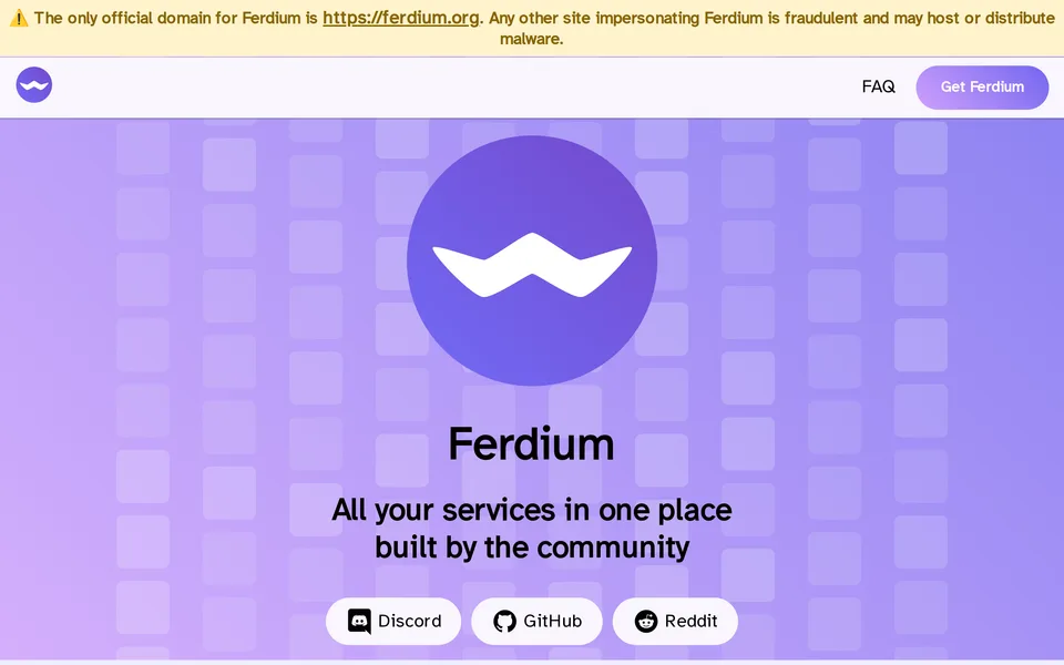Screenshot of the Ferdium website