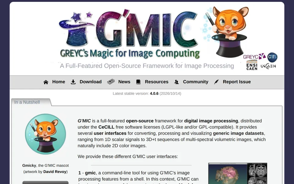 Screenshot of the G'MIC website