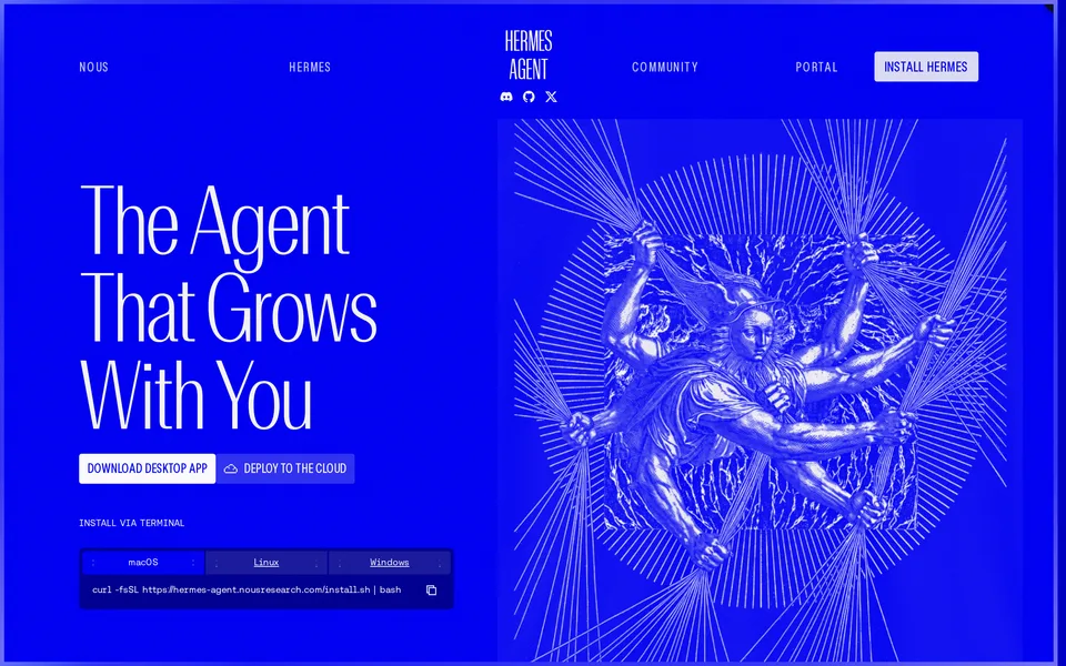 Screenshot of the Hermes Agent website