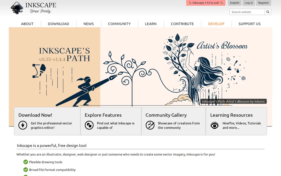 Screenshot of the Inkscape website
