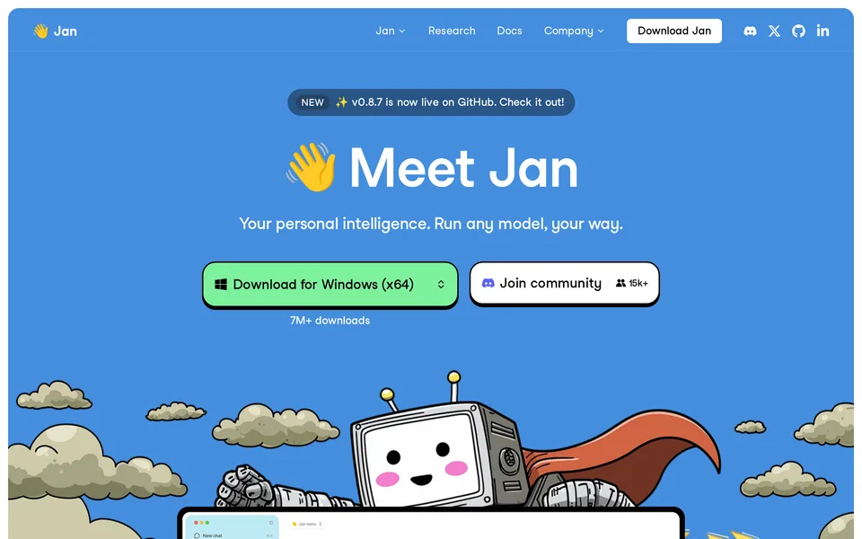 Screenshot of the Jan website