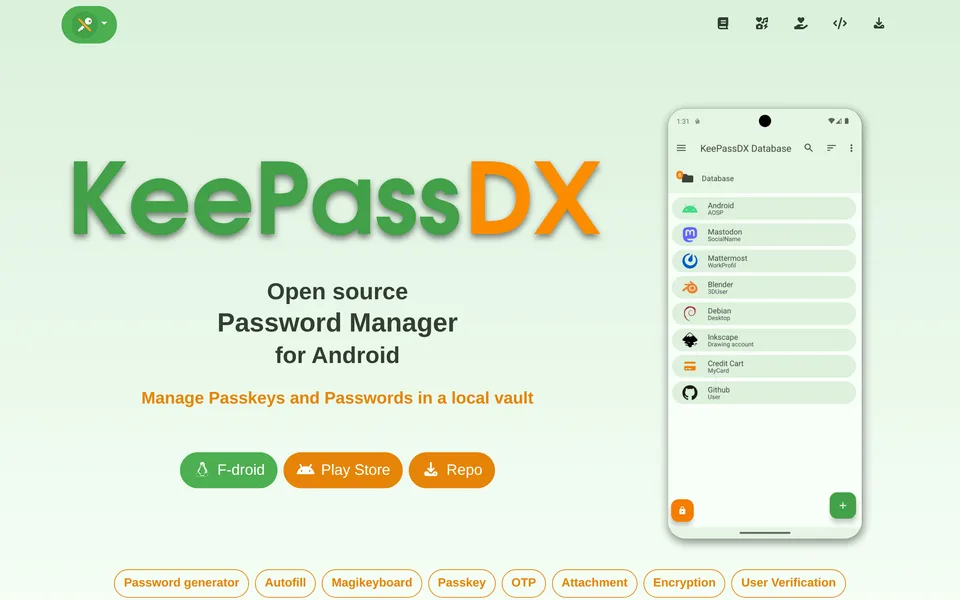 Screenshot of the KeePassDX website