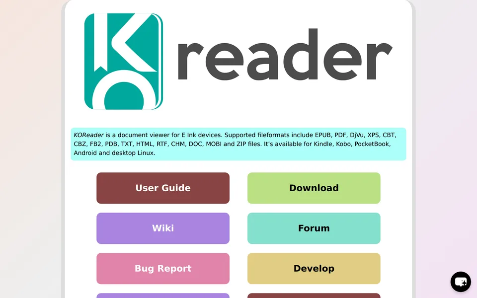 Screenshot of the KOReader website