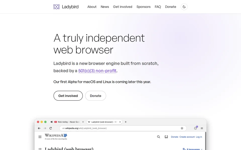 Screenshot of the Ladybird website