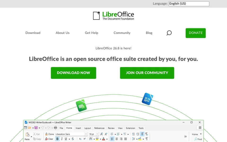 Screenshot of the LibreOffice website