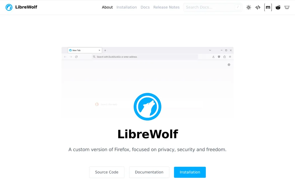 Screenshot of the LibreWolf website