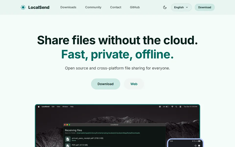 Screenshot of the LocalSend website