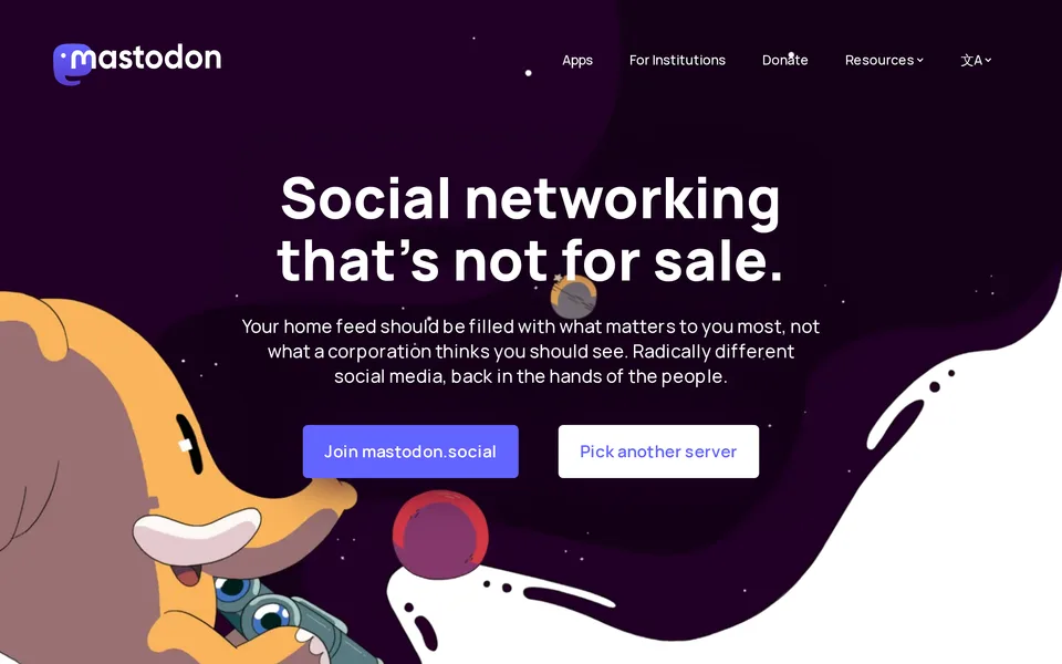 Screenshot of the Mastodon website