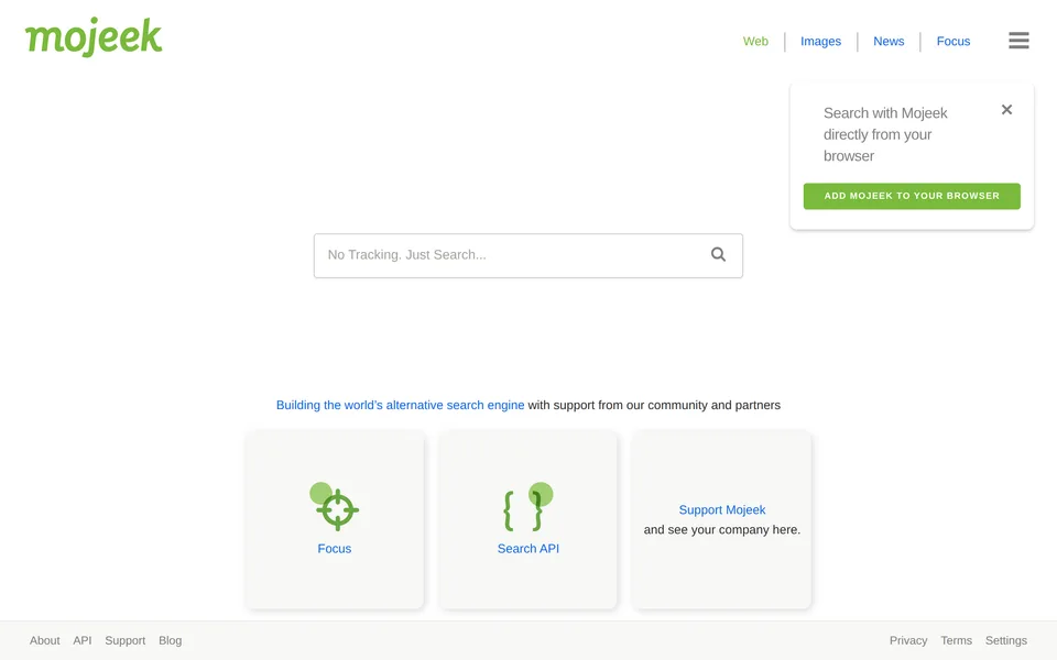 Screenshot of the Mojeek website