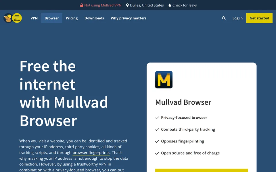 Screenshot of the Mullvad Browser website
