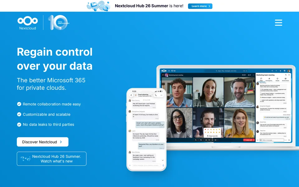 Screenshot of the Nextcloud website