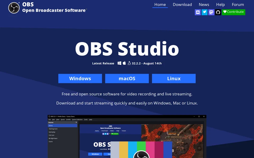Screenshot of the OBS Studio website