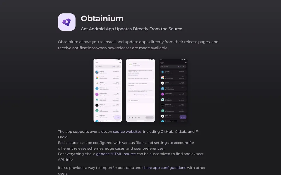 Screenshot of the Obtainium website
