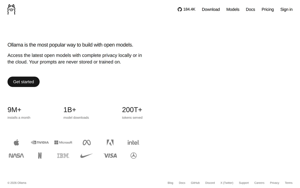 Screenshot of the Ollama website