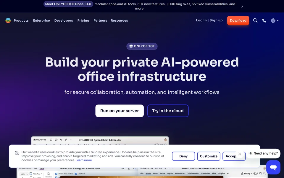 Screenshot of the ONLYOFFICE website