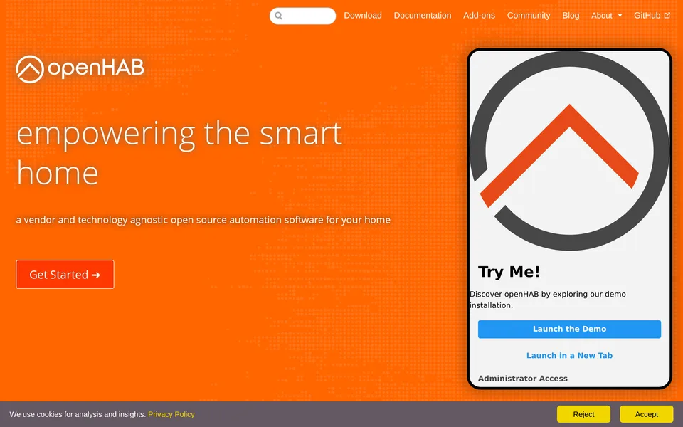 Screenshot of the openHAB website