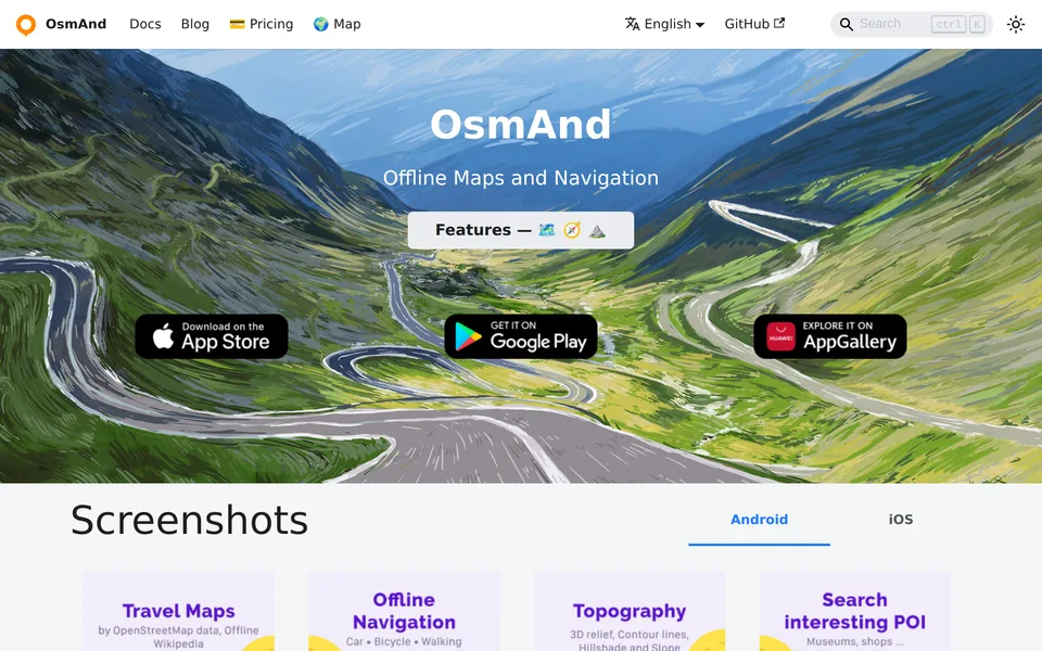 Screenshot of the OsmAnd website