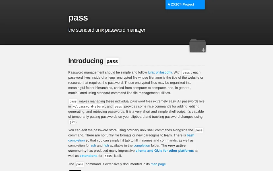 Screenshot of the pass website