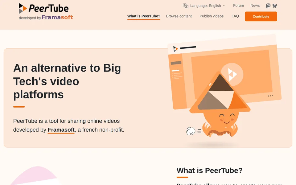 Screenshot of the PeerTube website