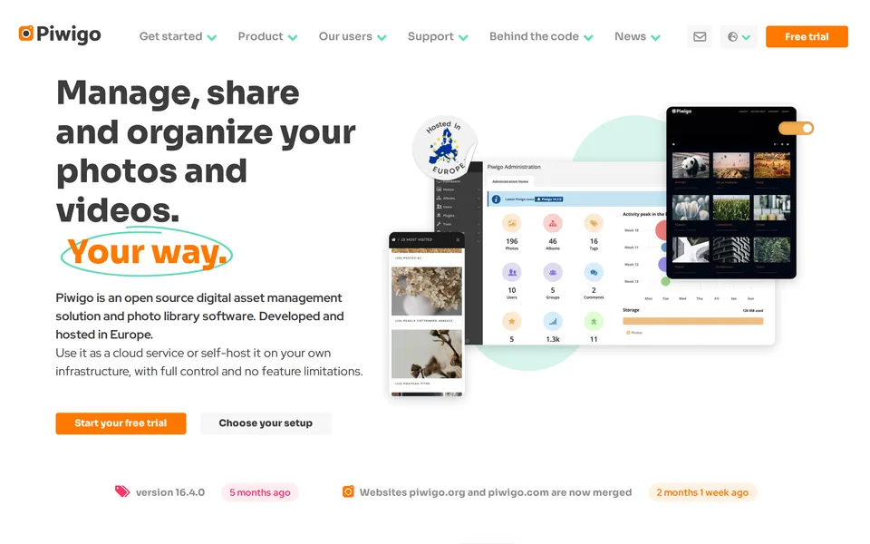 Screenshot of the Piwigo website