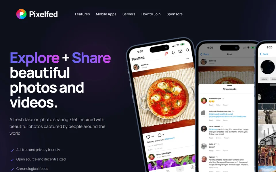 Screenshot of the Pixelfed website