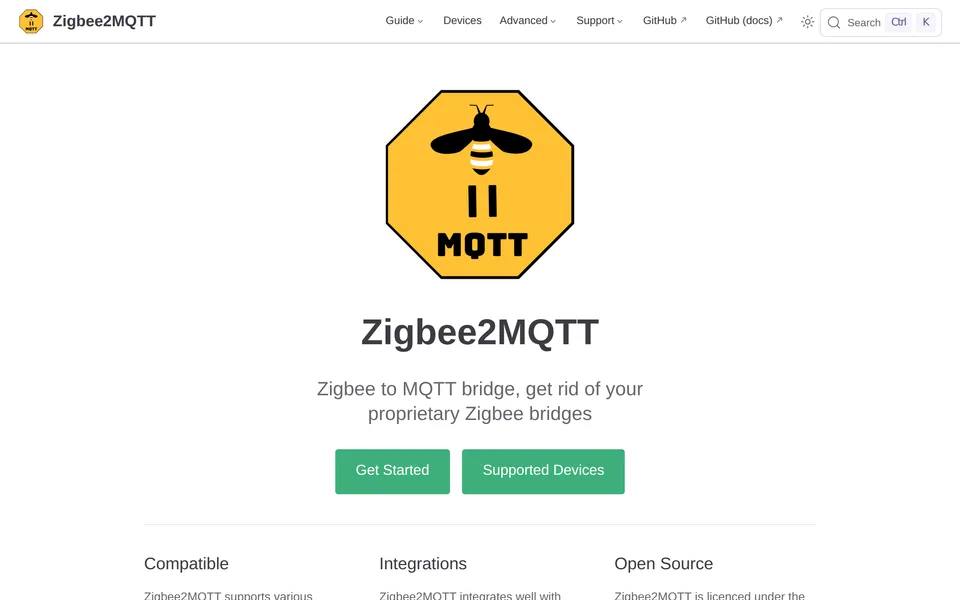 Screenshot of the Zigbee2MQTT website